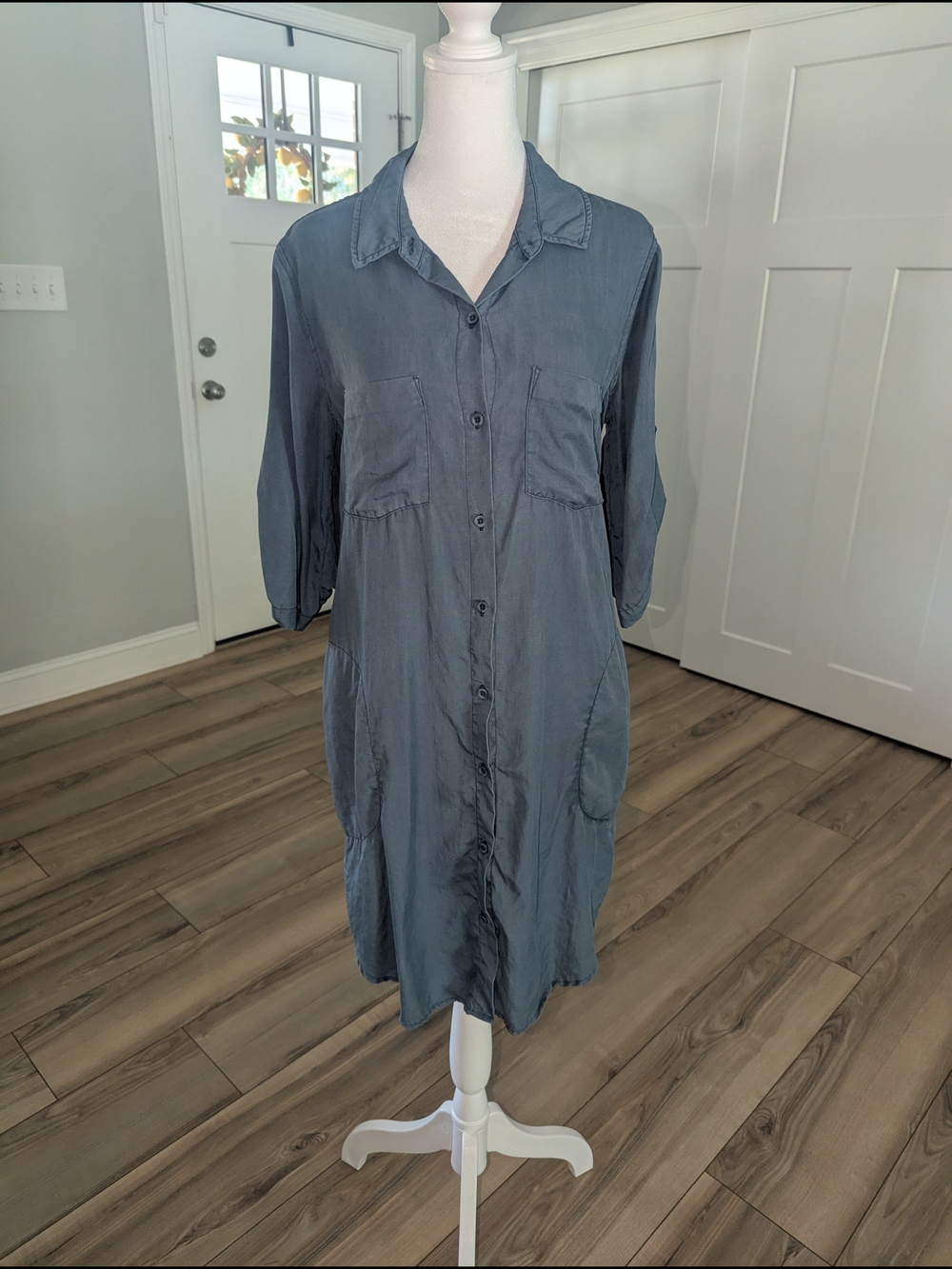 cloth & stone Washed Slate Button-Down Midi Shirt Dress